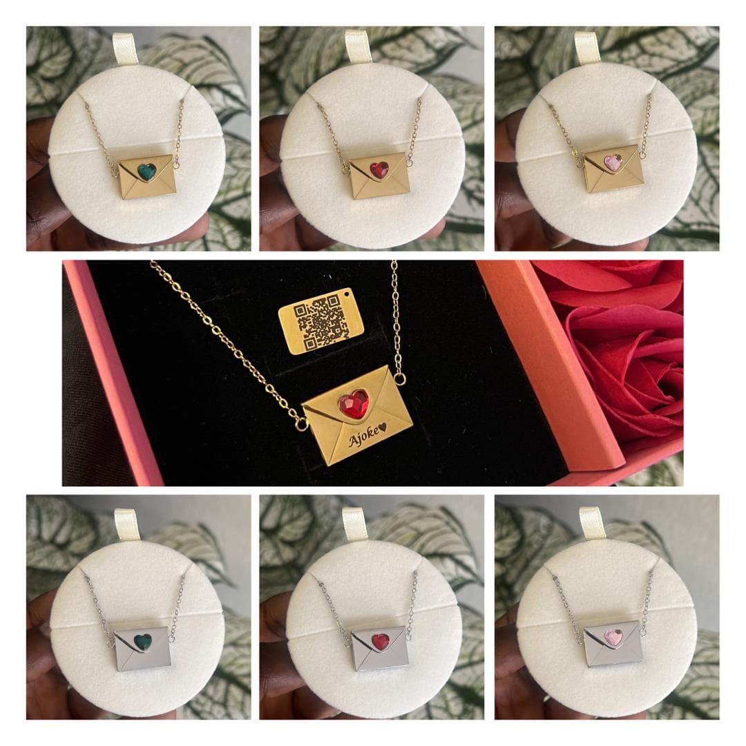 Secret Message Envelope Locket with Heart Gem & QR Code