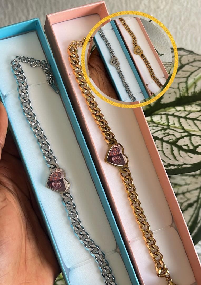 Personalized Heart Photo Bracelet with Cuban Link Chain