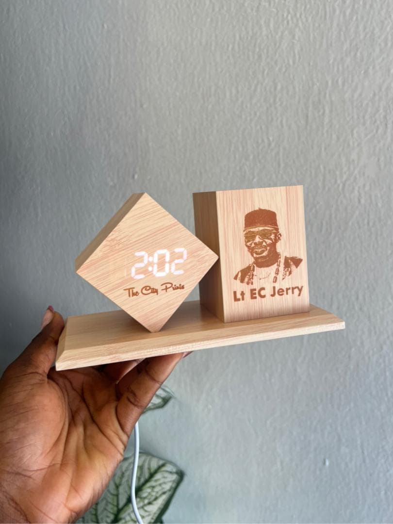 Bamboo Table Alarm Clock & Pen Holder